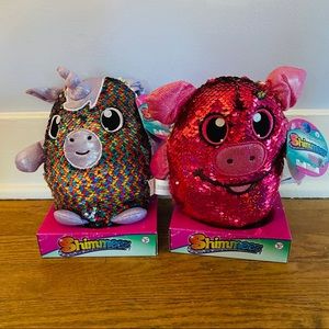 Shimmers Bundle of Two 8” Reversible Sequin Plush Animals - Unicorn & Pig